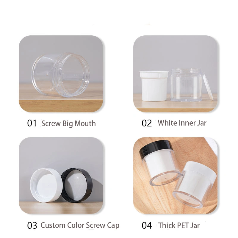 30g 50g Round Shape Plastic Bottle Transparent Double Wall Thick Cream Jar with Screw Cap for Cosmetic Packaging