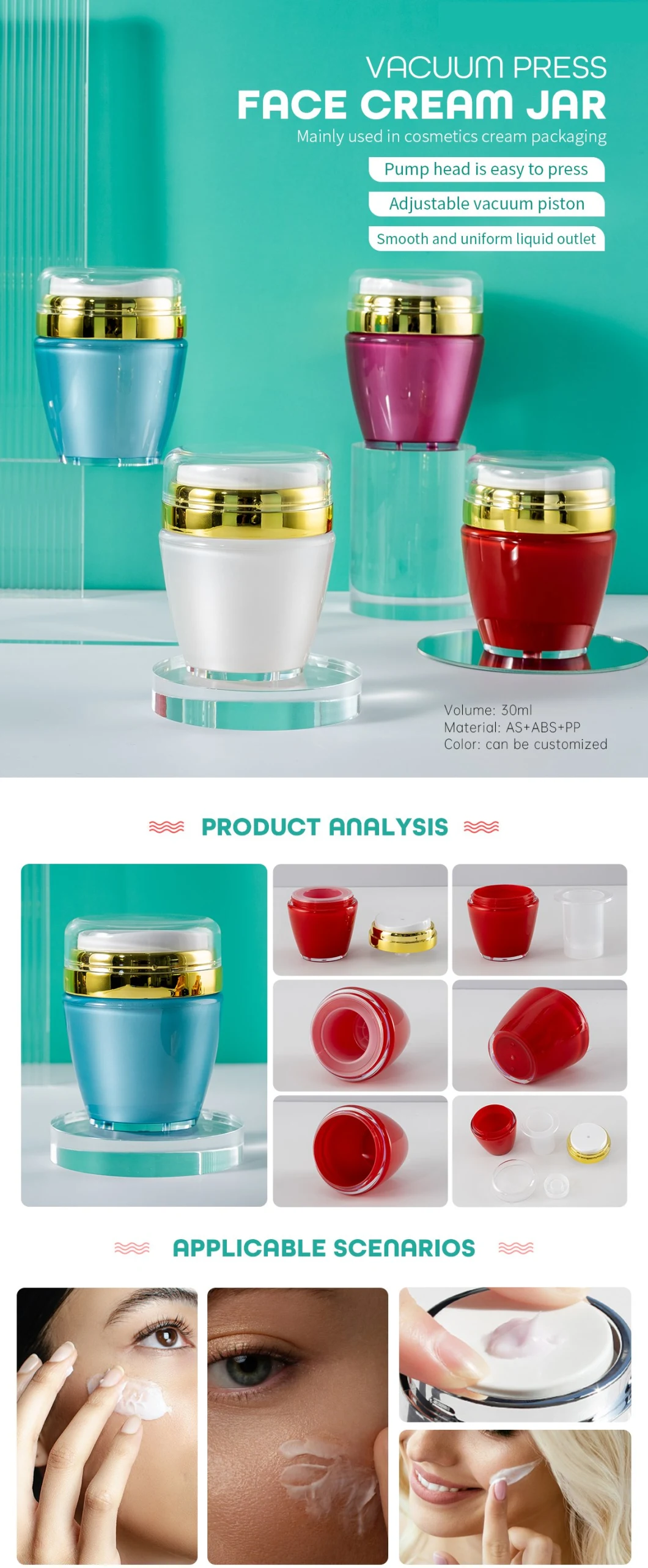 Competitive Price 30ml OEM PP as ABS Gold Plastic Transparent Cream Vacuum Airless Press Jar with Lid