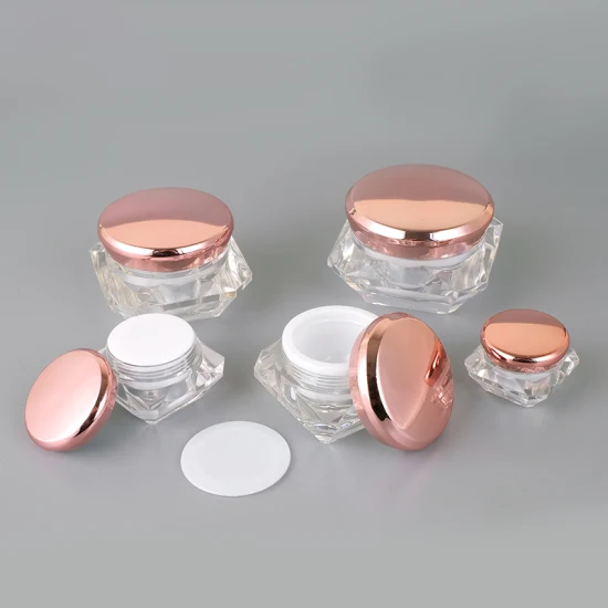 Forma de diamante 5g 10g 20g 30g Cuidado de la piel Crema facial pequeña Personalizado Vacío Bálsamo labial Exfoliante Acrílico Vidrio para mascotas Envases de plástico cosmético Tarro de crema Caja de botella de bote