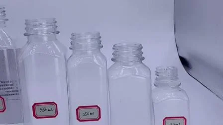 Venta al por mayor de 120 ml, 200 ml, 6 oz, 250 ml, 8 oz, botella cuadrada de plástico para mascotas con tapa a prueba de manipulaciones en blanco y negro