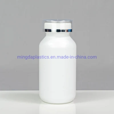 200 ml de plástico vacío de grado farmacéutico HDPE embalaje inclinado hombro claro doble tapa redonda medicina botella fábrica