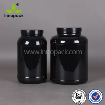 Frasco de HDPE para mascotas de plástico negro de grado alimenticio al por mayor con tapa de rosca para polvo de nutrición